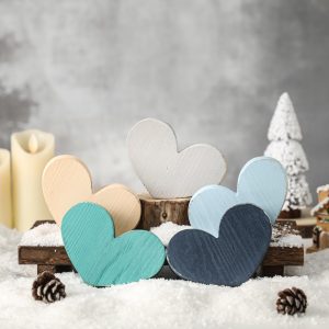 5PCS Summer Blue Wood Heart Decor - Tiered Tray Decor Teal Blue Heart Centerpieces